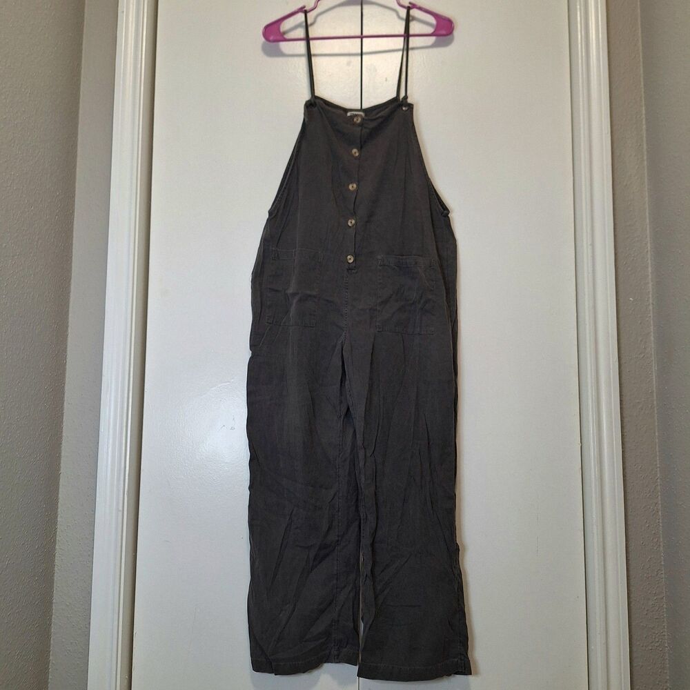 Billabong Womens Large Button Front Wide Leg Jumpsuit Adjustable Straps